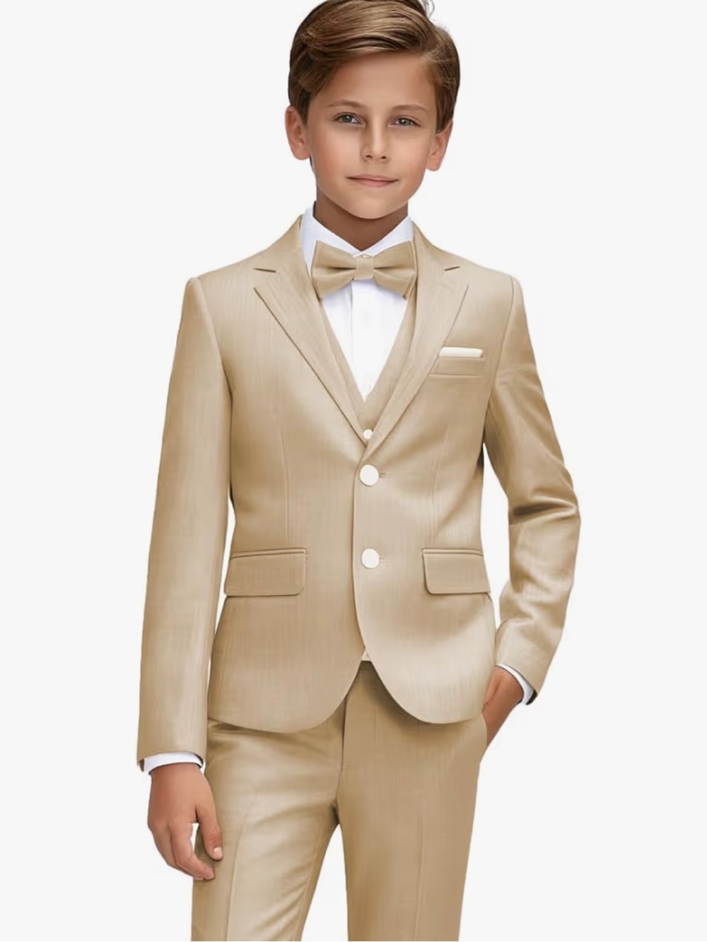 Champagne Tan Dress Suit with Bow Tie